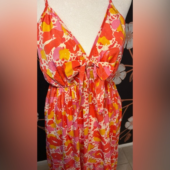 Papa Pia Vibrant Coral, Pink, & Yellow Floral Tiered Maxi Dress - Picture 3 of 5